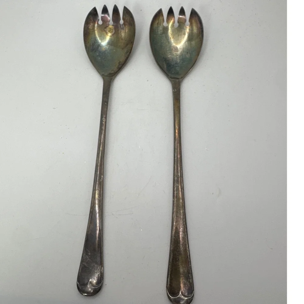 Vintage EPNS England Silver Plate Salad Servers Set of 2 Spork Style 8.5 Inch